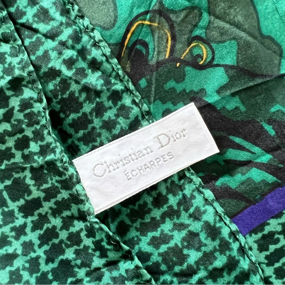Christian Dior Autumn Green Hues Violet Floral Paisley Silk Scarf Authentic